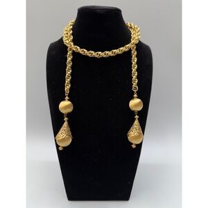 BOOK PIECE Vintage 1961 Monet Bolero Lariat Necklace Gold Tone Rope Chain Heavy